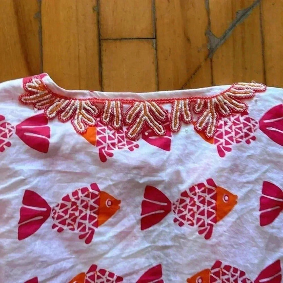 Barbara  Gerwit fish beaded coral tunic swim coverup - Picture 10 of 10